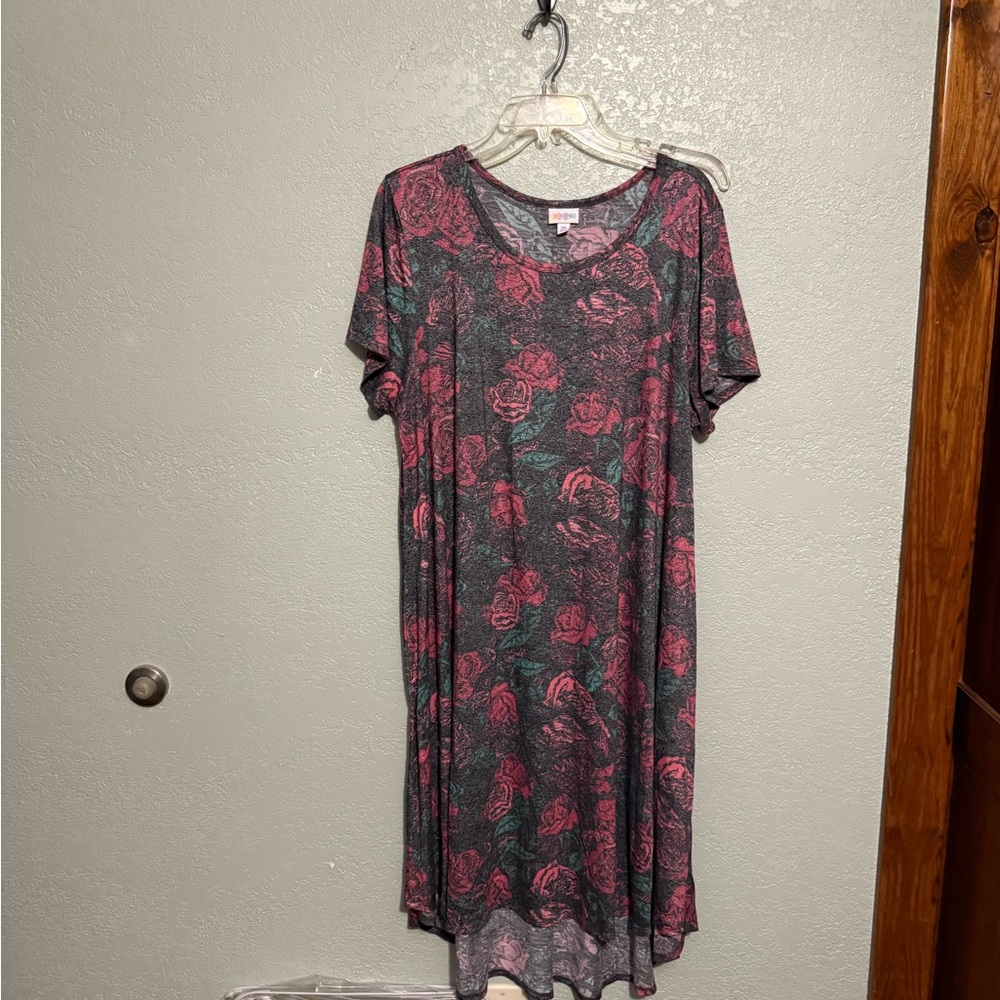 LuLaRoe Asymmetrical Dress in Gray and Pink Floral